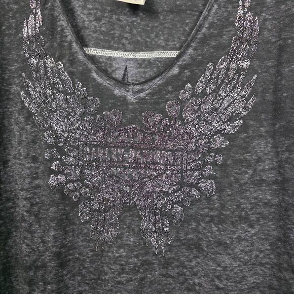 Harley-Davidson Rhinestone Wings Black V-Neck Tee Size L - Picture 2 of 8
